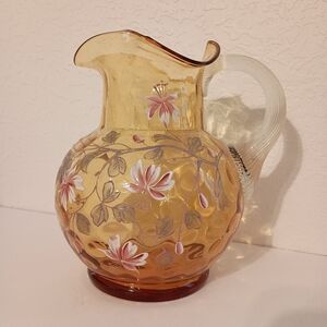 Amber Coin Dot Hand Blown Hand Painted Pitcher -Fenton?